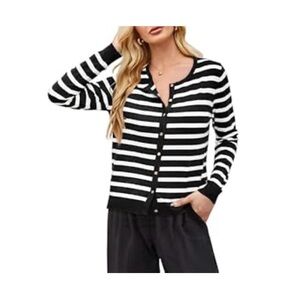 Newshows Button Down Long Sleeve Classic Crew Neck Knit Cardigan Sweater